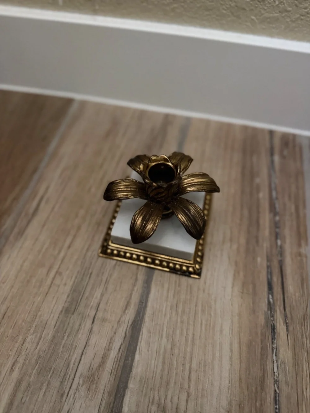 Vintage marble and brass flower candlestick holder